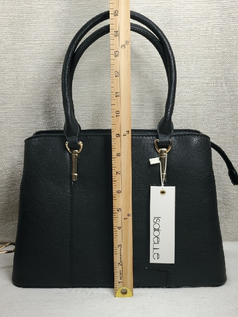 Isabella Leather Double Handled Black Satchel Handbag NWT - Picture 10 of 11
